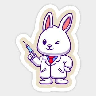 Cute Rabbit Doctor Holding Injection Cartoon Sticker